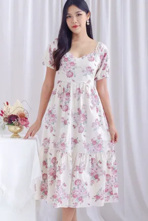 *Premium* TDC Bella Floral Eyelet Crochet Dress In Cream/Pink