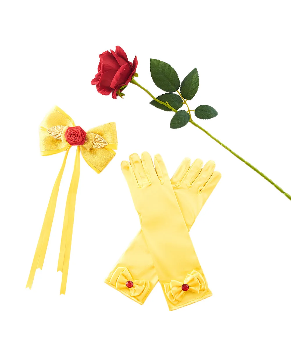 Princess Dress up Accessories 6" Hair Bow Clips, Long Satin Gloves for Girls Women Halloween Party