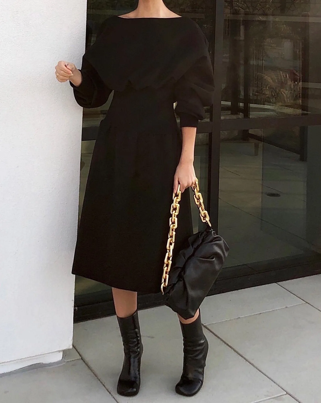 Puff-sleeve Elastic Waist Dress