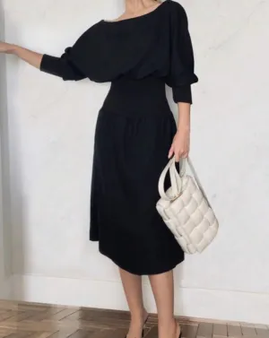 Puff-sleeve Elastic Waist Dress
