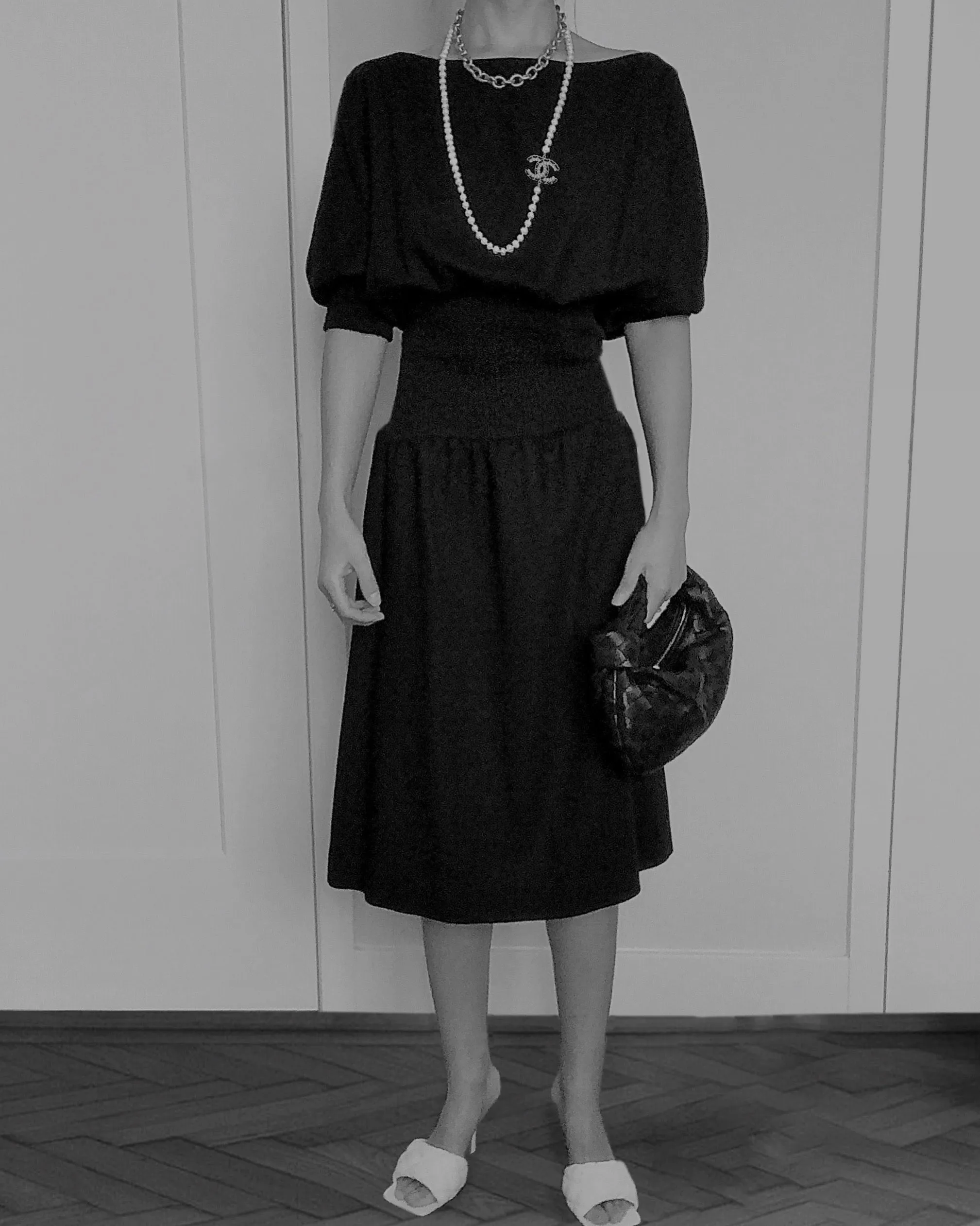 Puff-sleeve Elastic Waist Dress