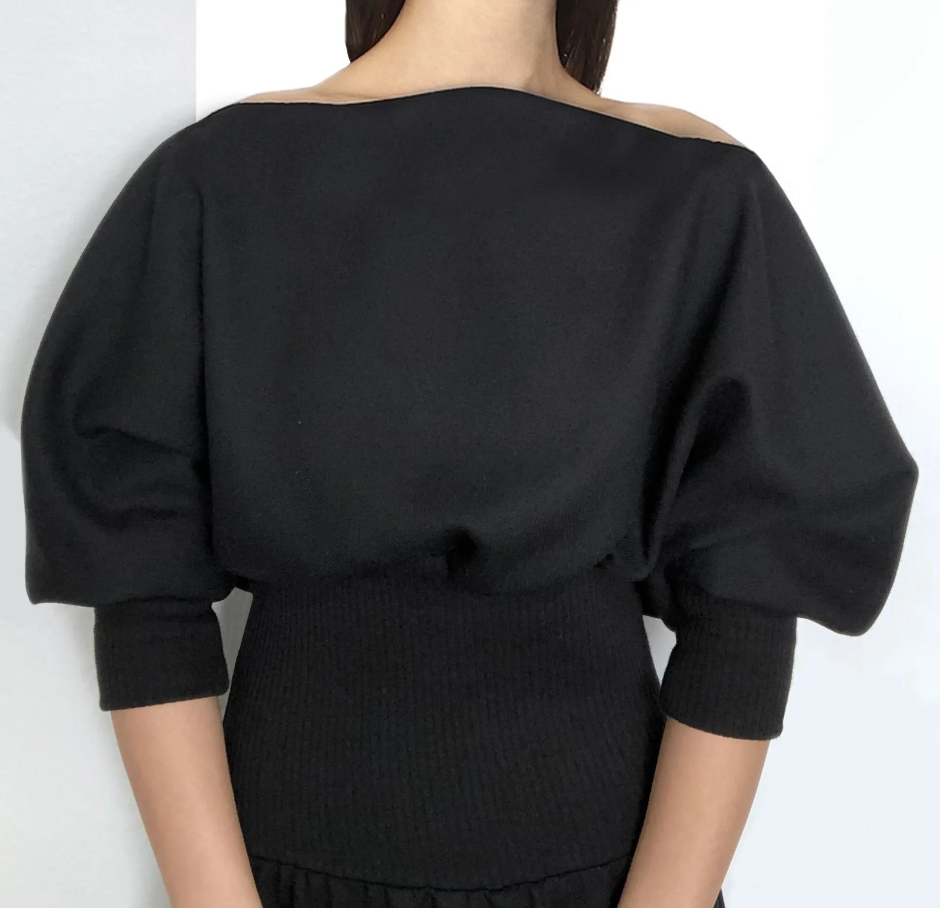 Puff-sleeve Elastic Waist Dress