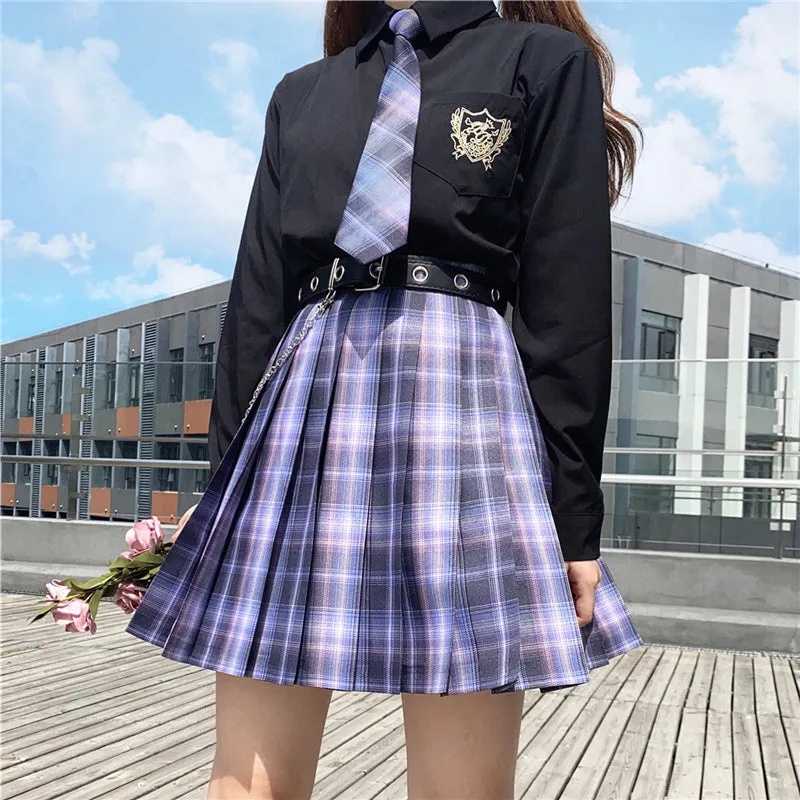 "JK PURPLE BLACK PLAID PLEATED" SKIRT N051903