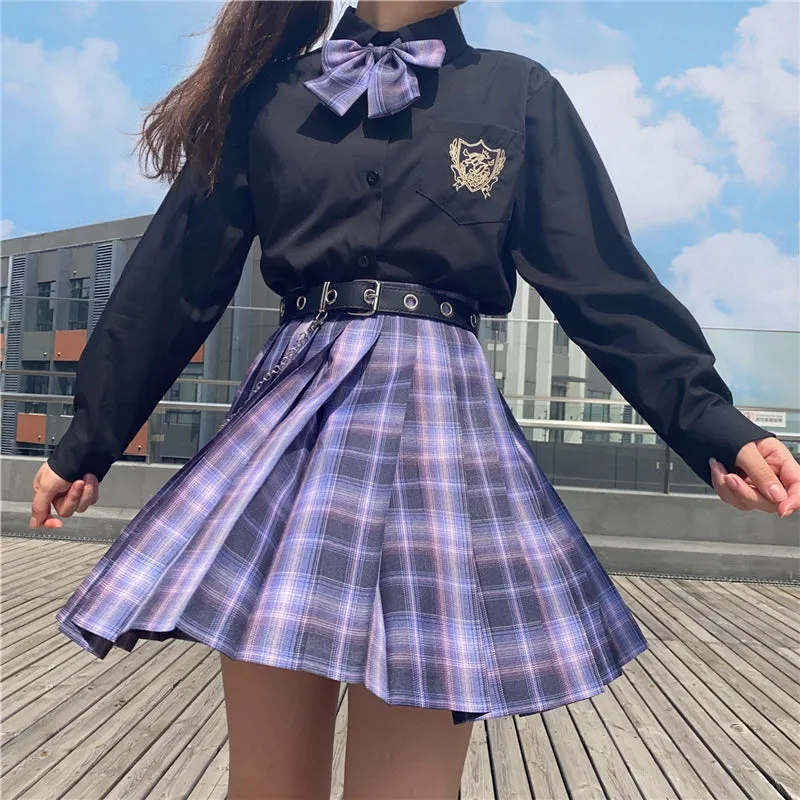 "JK PURPLE BLACK PLAID PLEATED" SKIRT N051903