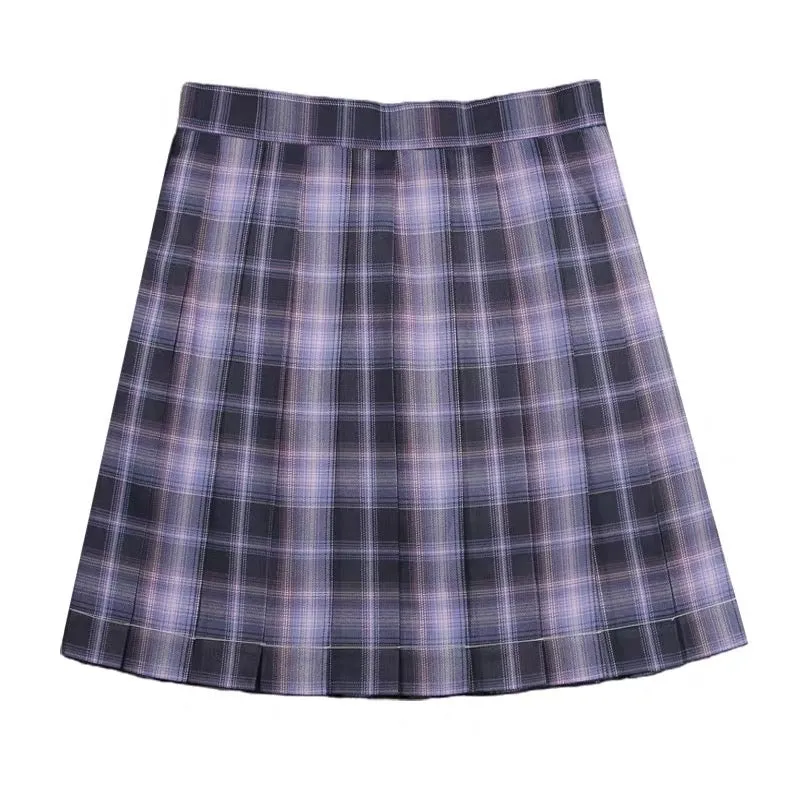 "JK PURPLE BLACK PLAID PLEATED" SKIRT N051903
