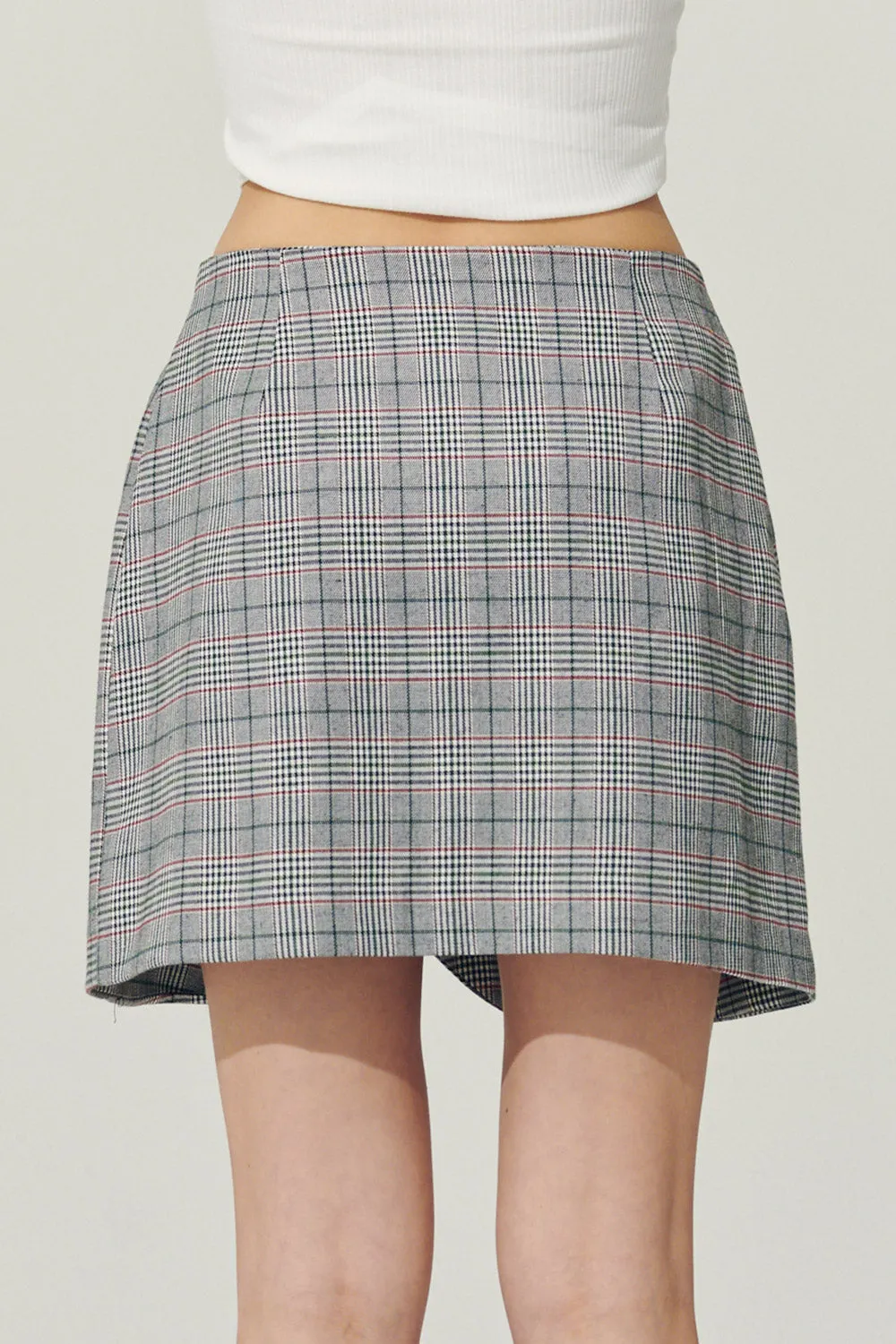 Re:born Eva Tulip Wrap Mini Plaid Skirt