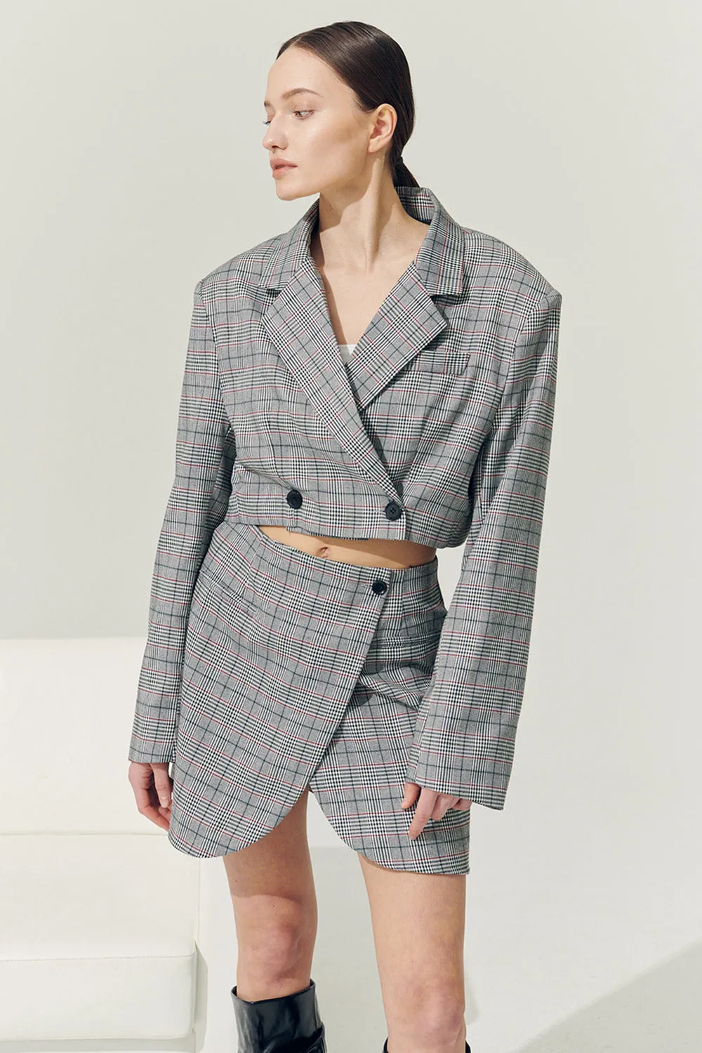 Re:born Eva Tulip Wrap Mini Plaid Skirt