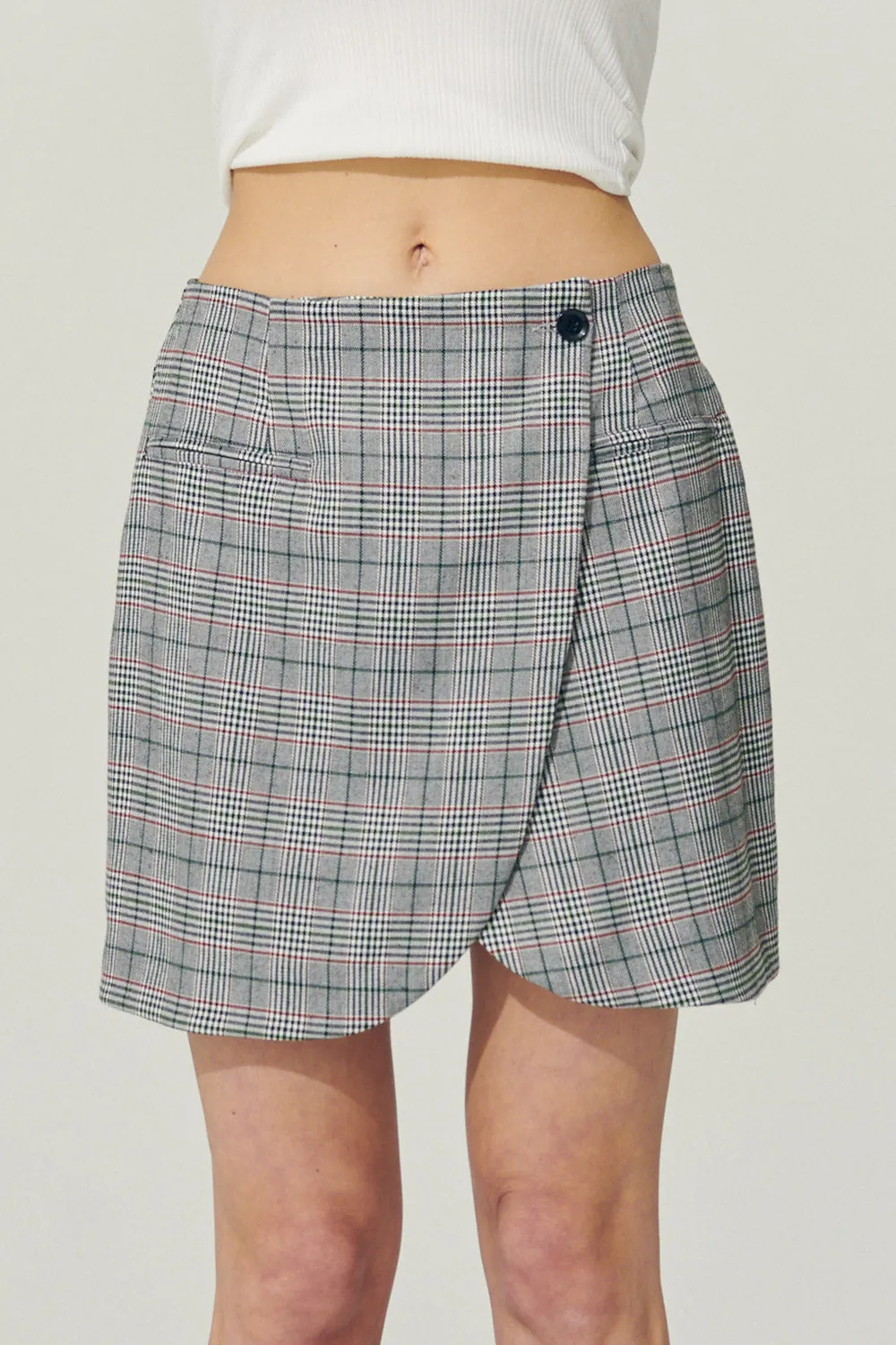 Re:born Eva Tulip Wrap Mini Plaid Skirt