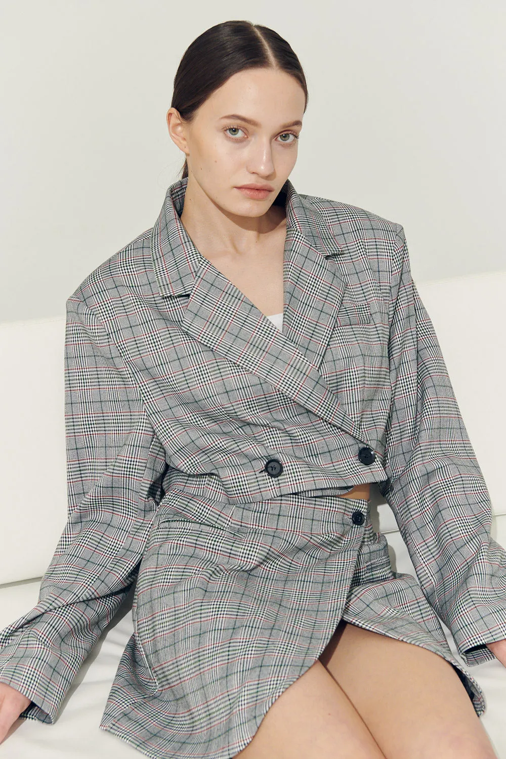 Re:born Eva Tulip Wrap Mini Plaid Skirt