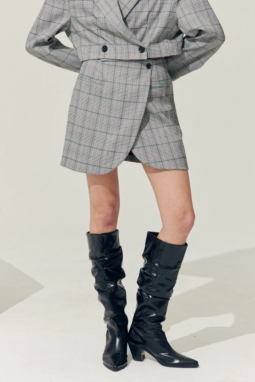 Re:born Eva Tulip Wrap Mini Plaid Skirt