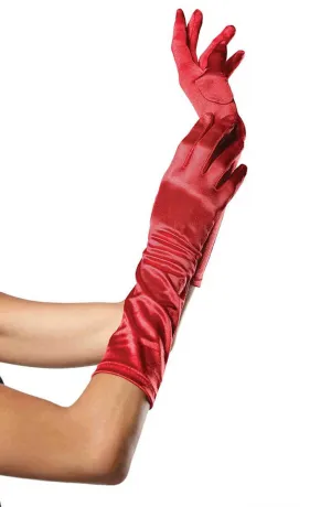 Red elbow length satin gloves