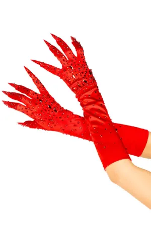 Red rhinestone gloves with claws