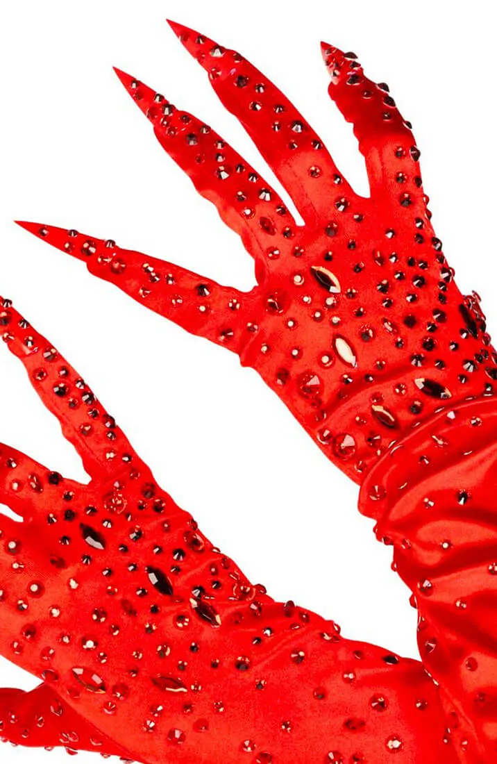 Red rhinestone gloves with claws