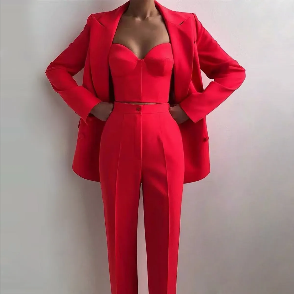 Regular-Fit 3-Piece Suit Three-piece suit, Womens suit, Pants Blazer Top, Womens Suit Set, Wedding Suit