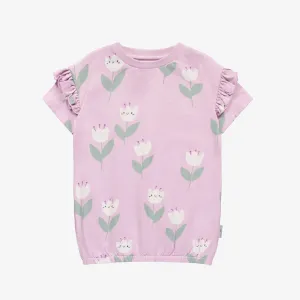 Robe ample lilas à motifs de jolies tulipes en jersey extensible, bébé || Loose-fitting lilac dress with tulip all over print in stretch jersey, baby