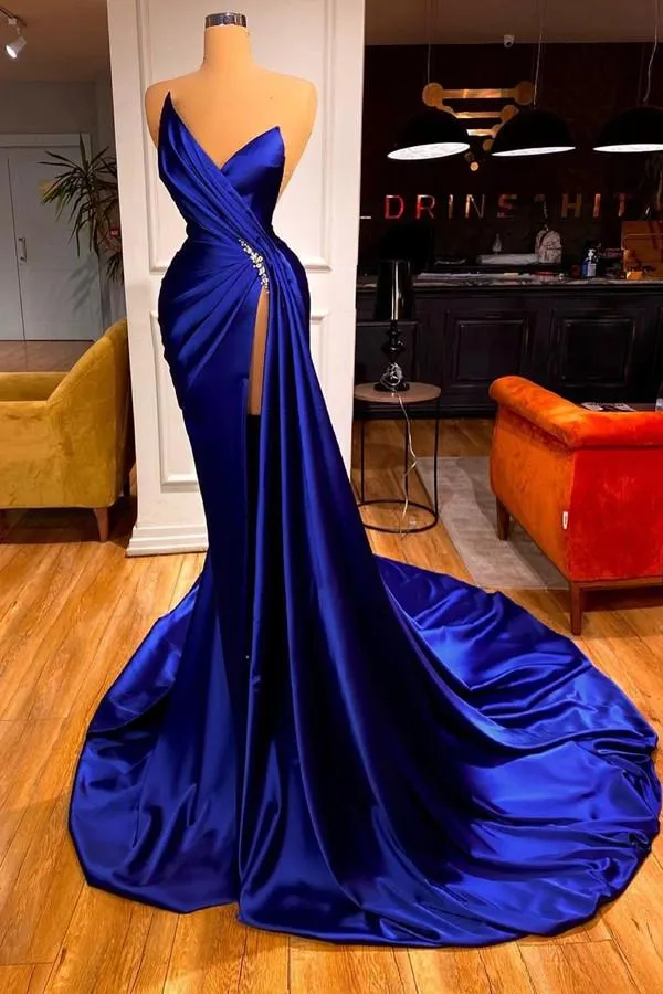 Royal Blue Sweetheart Prom Dress With Split  Rewritten Title: Elegant Royal Blue Sweetheart Prom Dress With Split