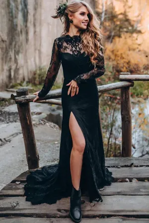 Roycebridal Black Sheath Sweetheart Long Sleeves Lace Wedding Dresses, Bridal Gown, MW997