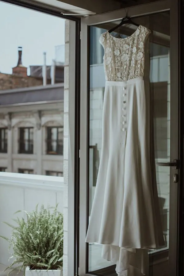 Roycebridal Boho Lace Sheath Bateau Cap Sleeves Wedding Dresses, Bridal Gown, MW646