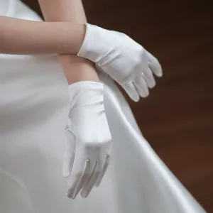 Roycebridal Vintage White Short Satin Wedding Gloves