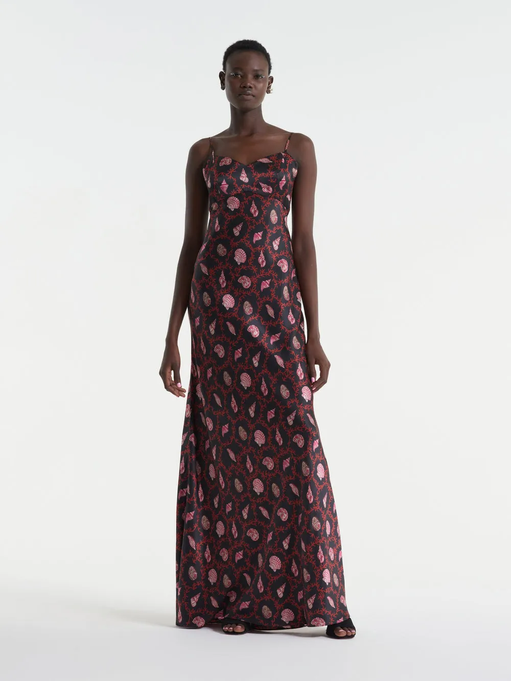 Saloni Mimi Long Dress In Coral Noir