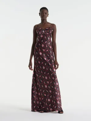 Saloni Mimi Long Dress In Coral Noir