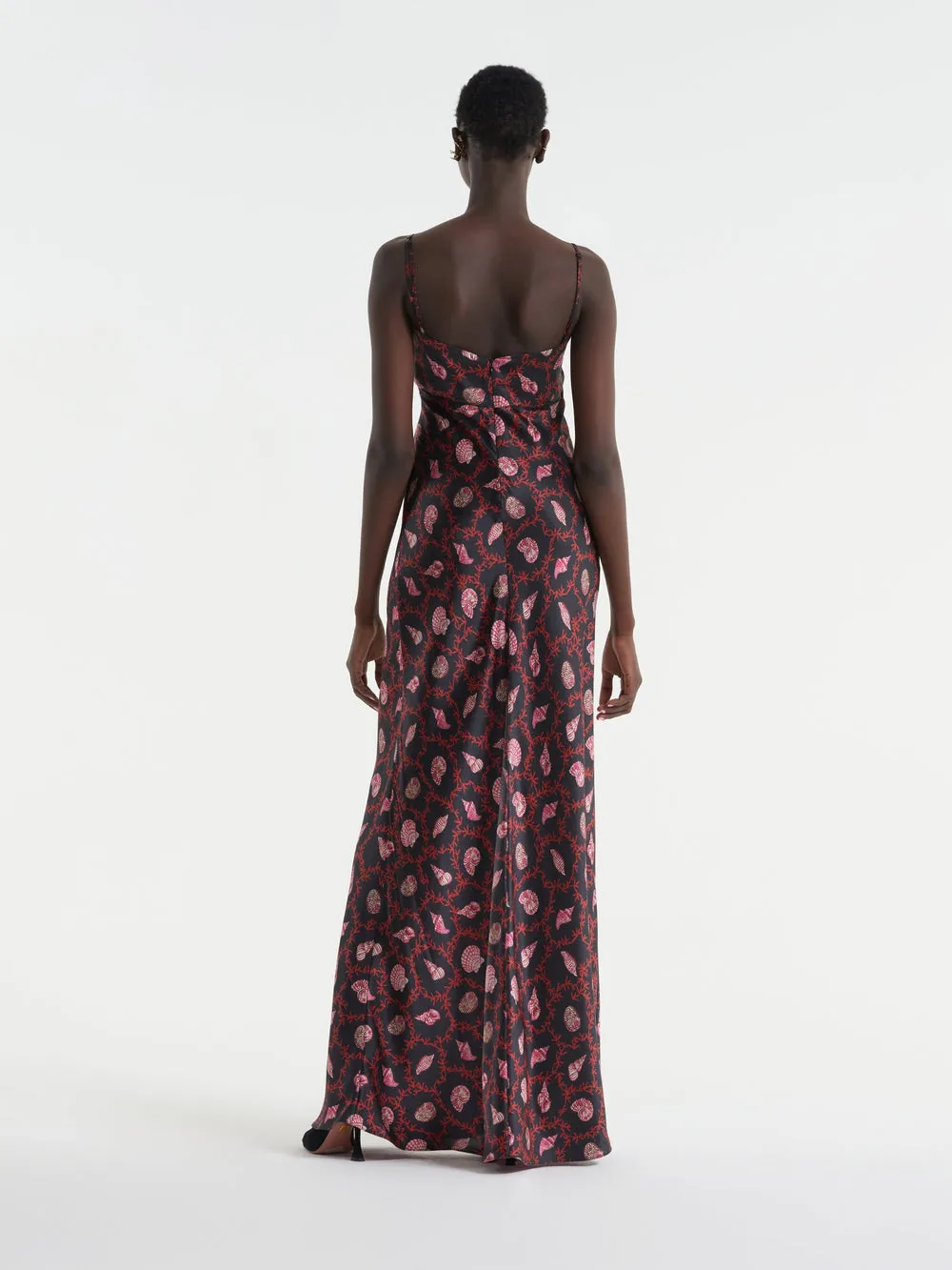 Saloni Mimi Long Dress In Coral Noir