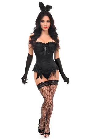 Satin 4 PC Black Burlesque Bunny Corset Costume