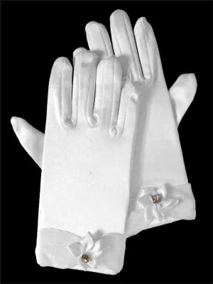 Satin Gloves with Flower and Rhinestone Accent - LT-GL708