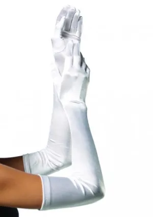 Satin Opera Length Gloves - White - One Size