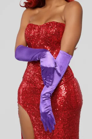 Satin Purple Elbow Length Gloves