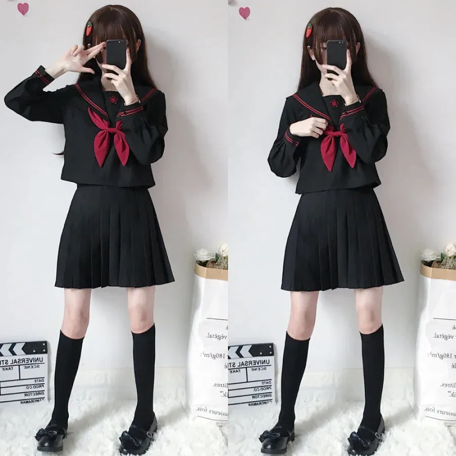 School Uniform Sakura Embroideried Novelty Sailor Suits Yankee Uniform J40138
