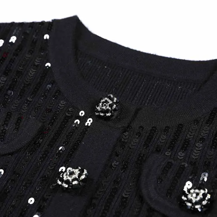 Sequin Knit Cardigan Crop Top   Skirt Suit