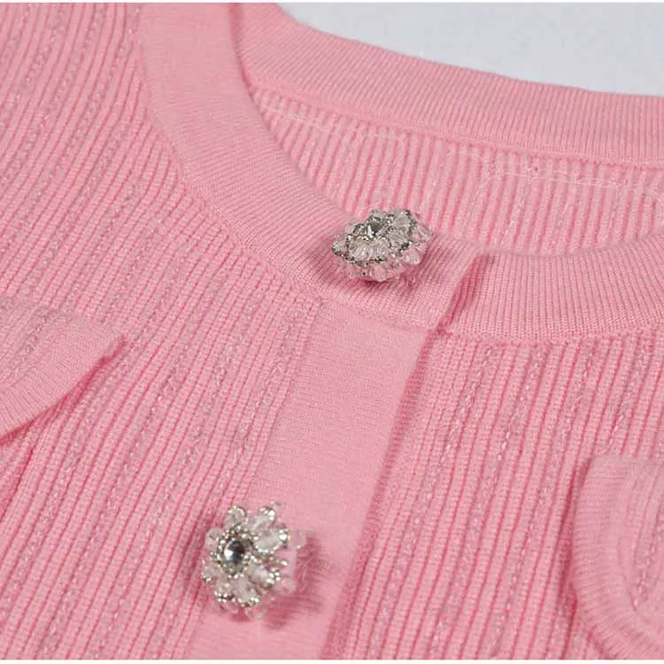 Sequin Knit Cardigan Crop Top   Skirt Suit