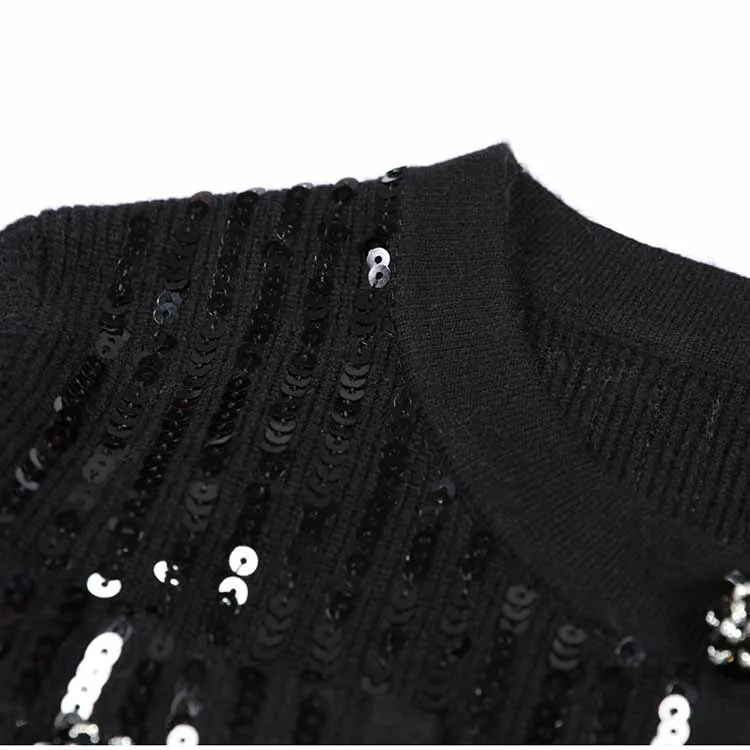 Sequin Knit Cardigan Crop Top   Skirt Suit