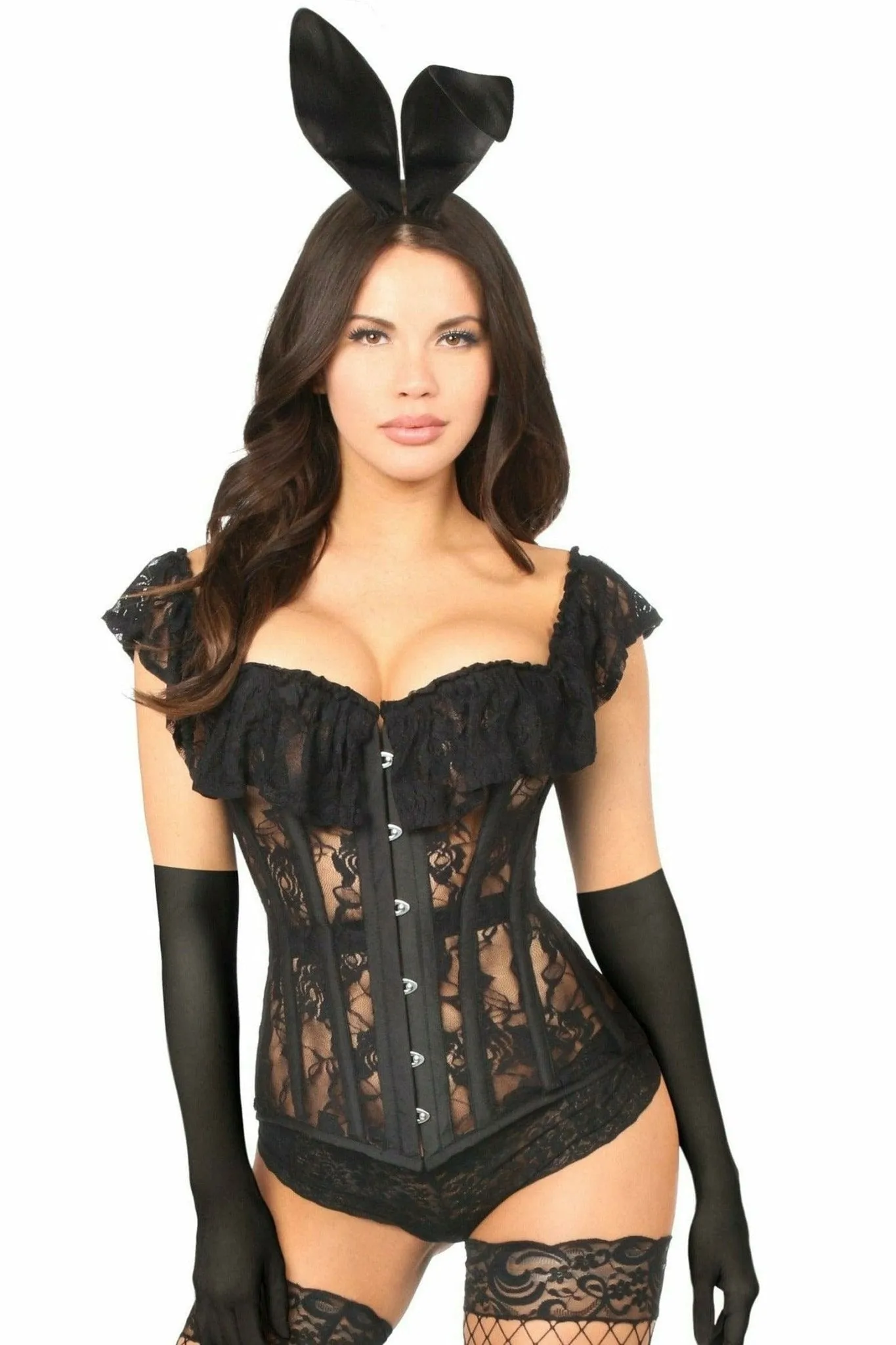 Sexy Deluxe 4 Piece Sheer Lace Bunny Corset Halloween Costume