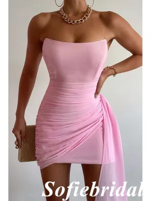 Sexy Pink Chiffon Sweetheart Sheath Mini Dresses/ Homecoming Dresses With Train, HD0252