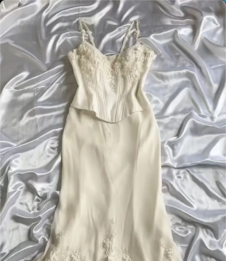 Sexy Sheath Straps Chiffon Ivory Long Prom Dresses      fg5363
