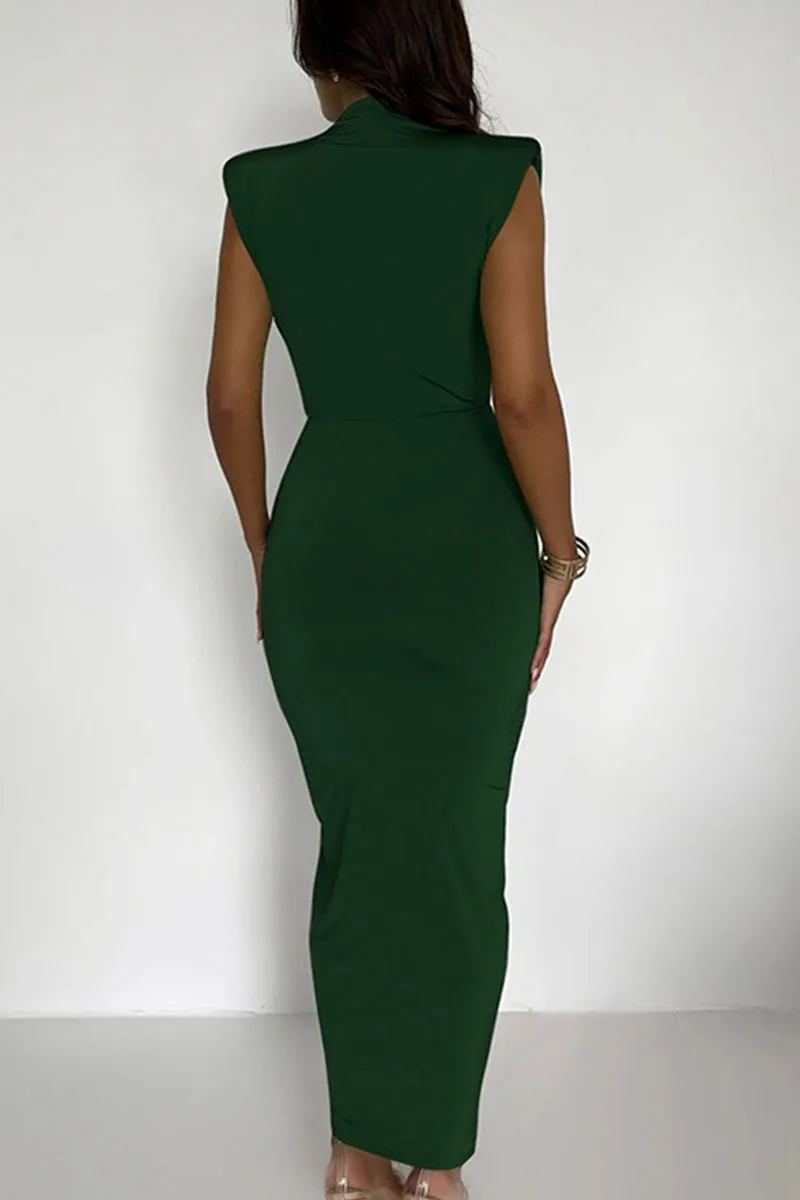 Sexy Solid Fold V Neck Waist Skirt Dresses