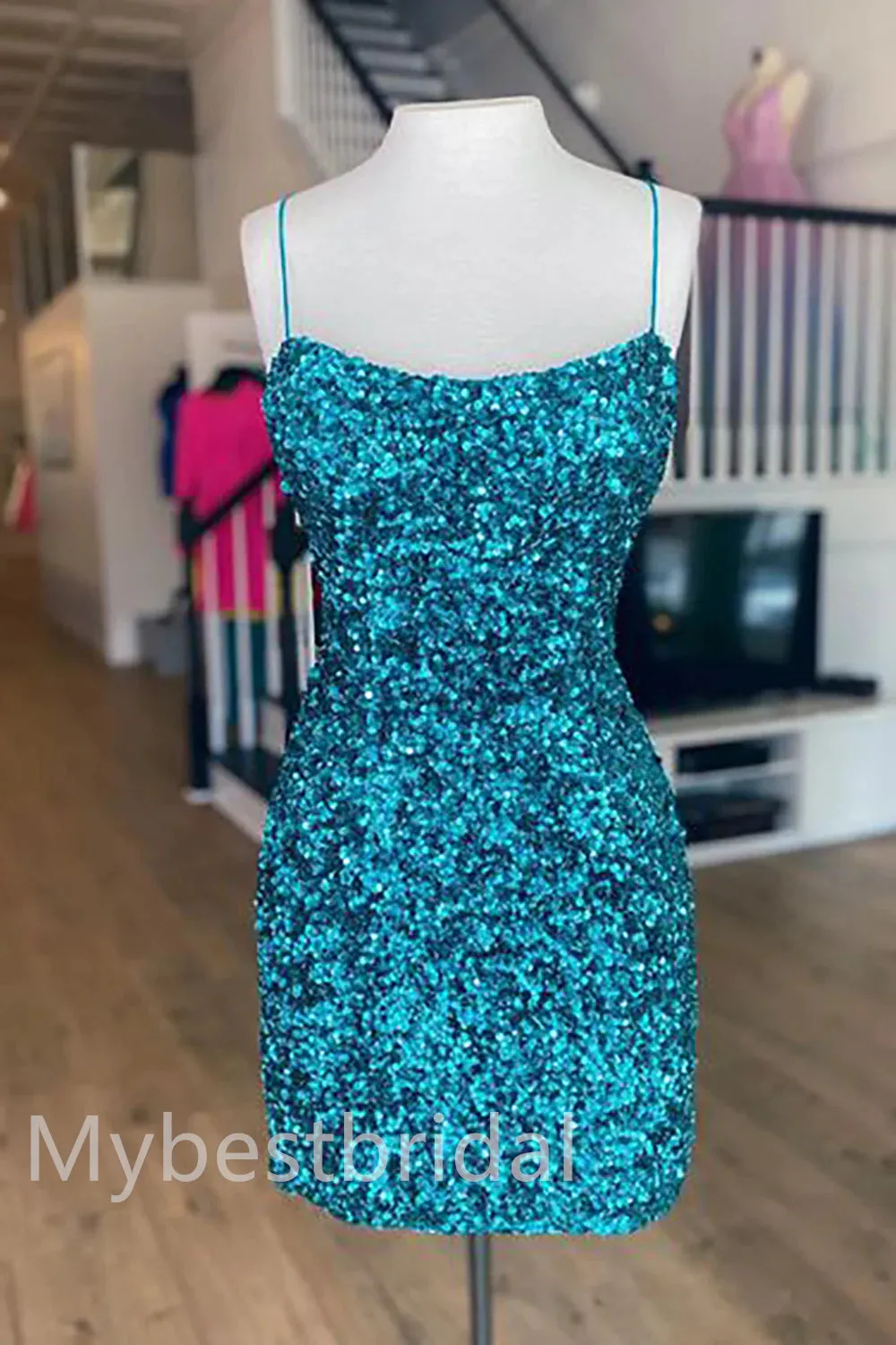 Sexy Spaghetti straps Sleeveless Sheath Short Mini Homecoming Dress,  HDS0105