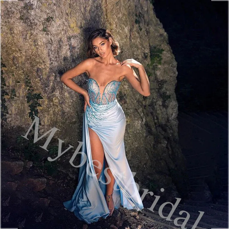 Sexy Sweetheart Sleeveless Side slit Sheath Long Prom Dress,PDS1066