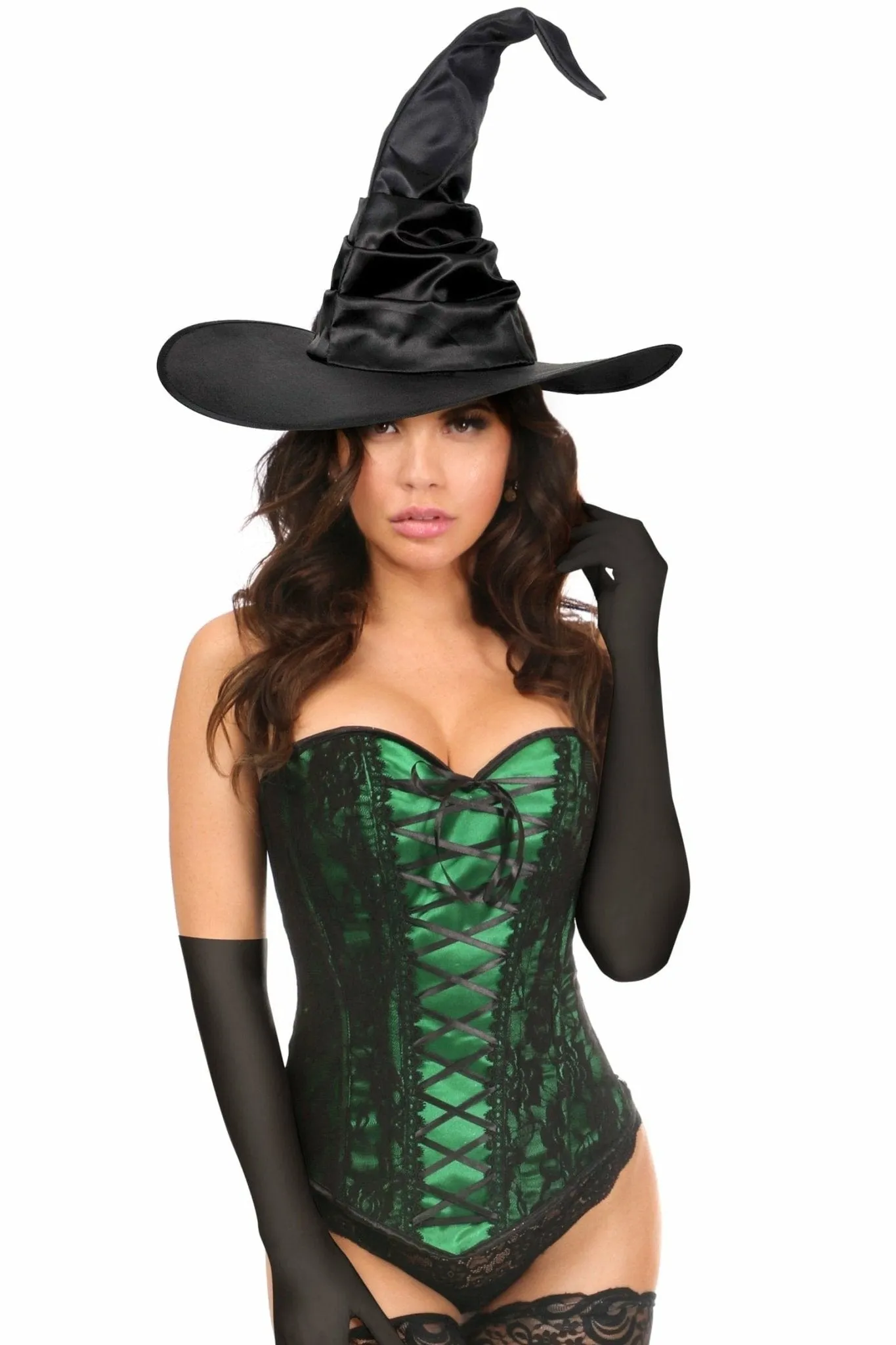 Sexy Three Piece Green Lace Witch Corset Costume