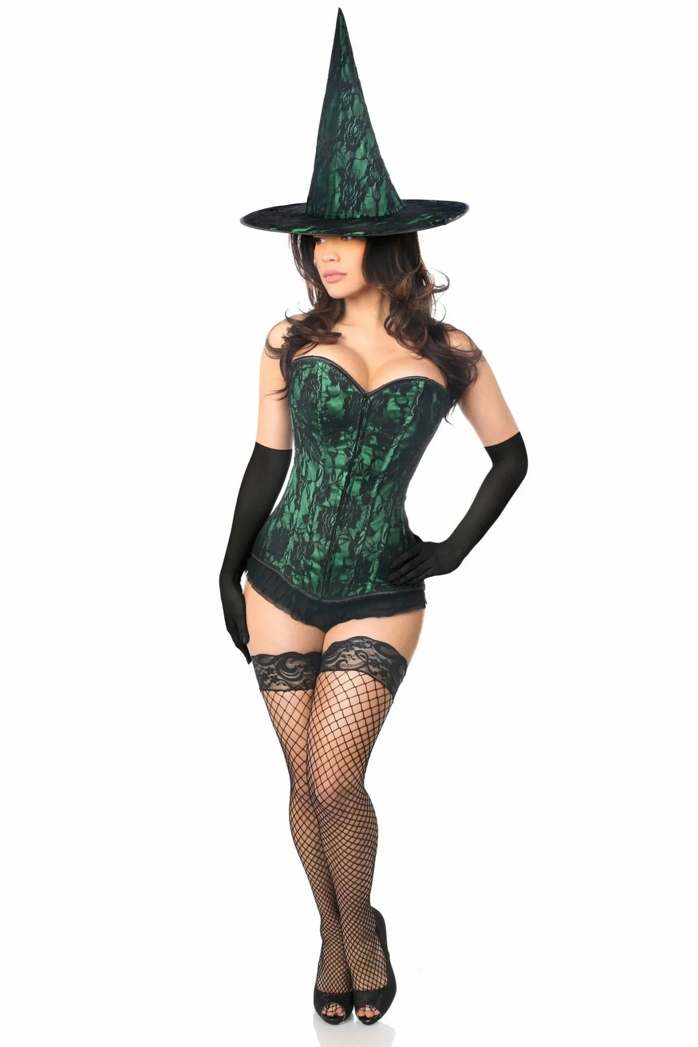 Sexy Three Piece Spellbound Green Lace Witch Corset Costume