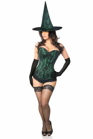 Sexy Three Piece Spellbound Green Lace Witch Corset Costume