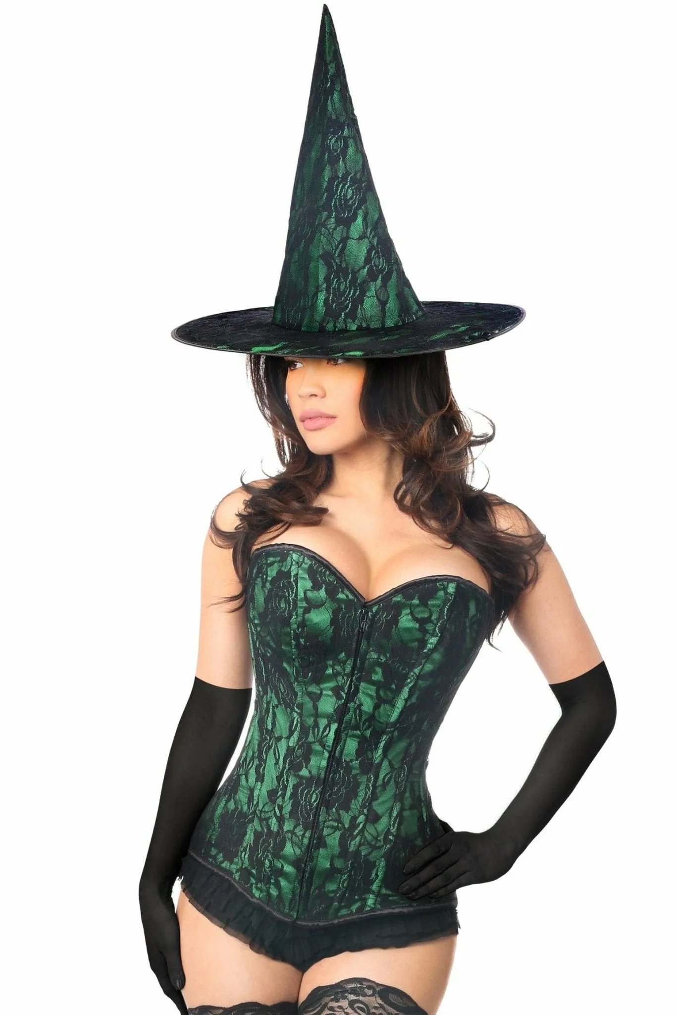 Sexy Three Piece Spellbound Green Lace Witch Corset Costume