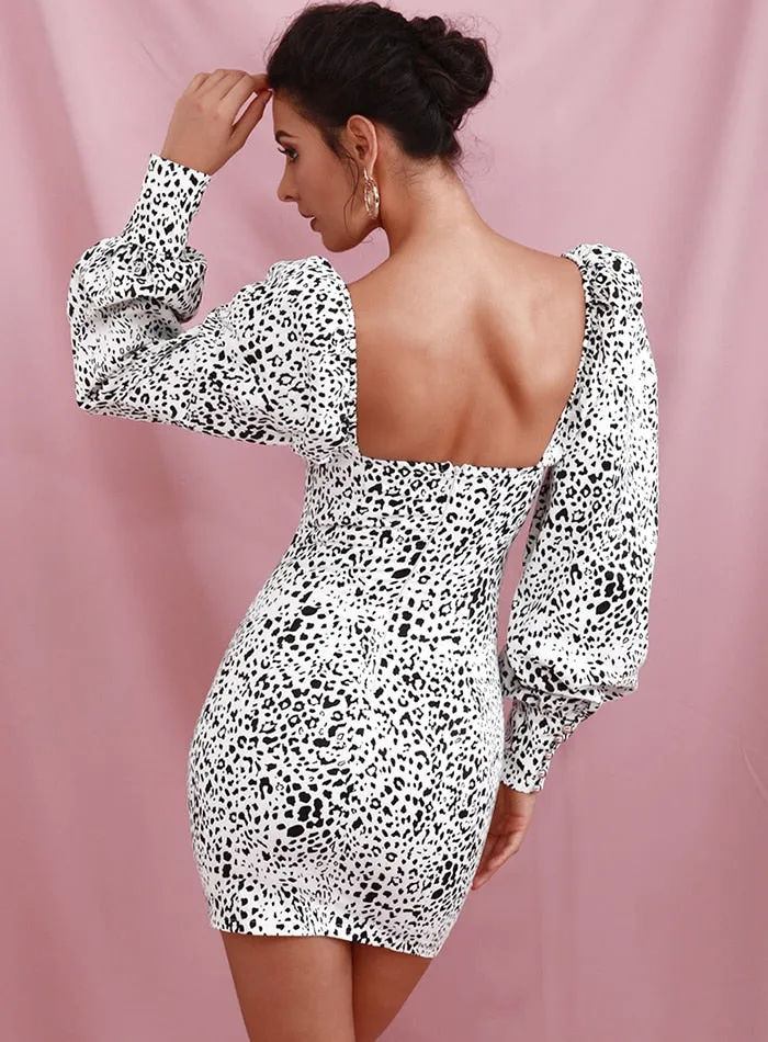 Sexy White Leopard Bubble Party Mini Dress
