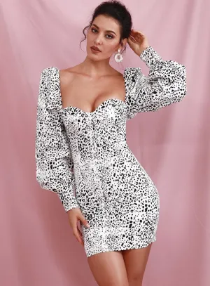Sexy White Leopard Bubble Party Mini Dress