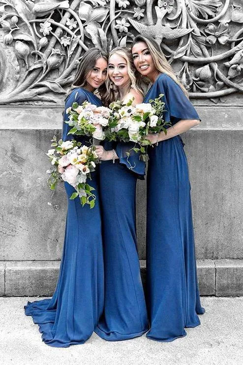 Sheath Dark Blue chiffon Bridesmaid Dresses,Cheap Bridesmaid Dresses,WGY0396