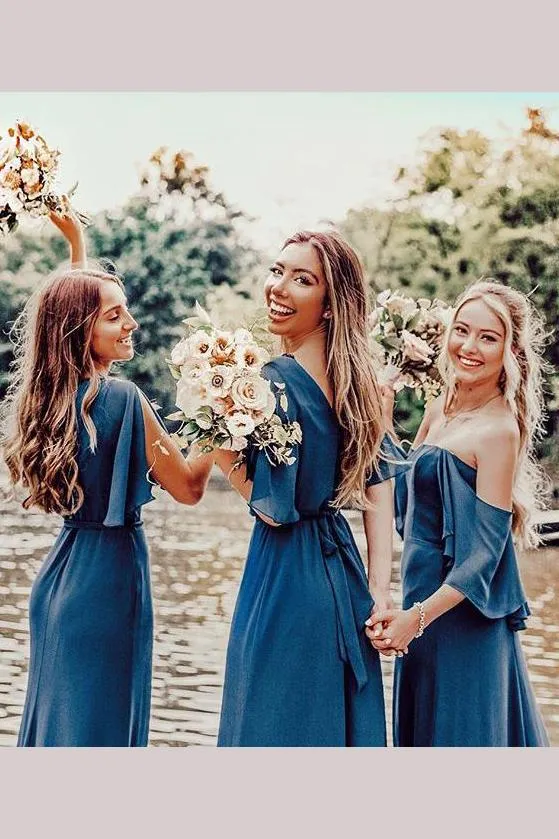Sheath Dark Blue chiffon Bridesmaid Dresses,Cheap Bridesmaid Dresses,WGY0396