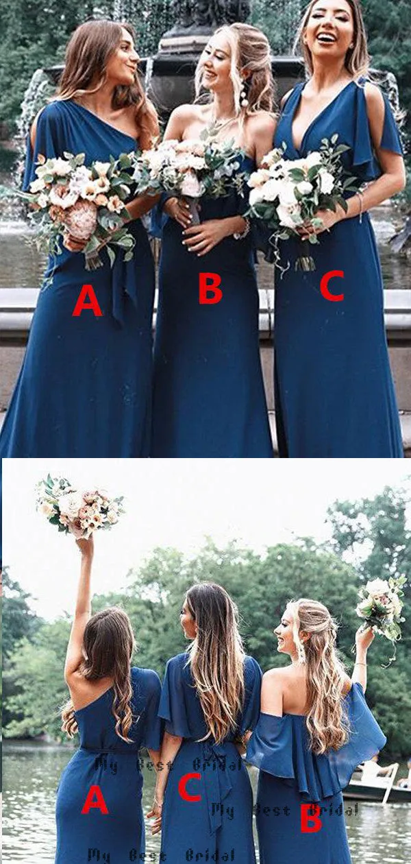 Sheath Dark Blue chiffon Bridesmaid Dresses,Cheap Bridesmaid Dresses,WGY0396