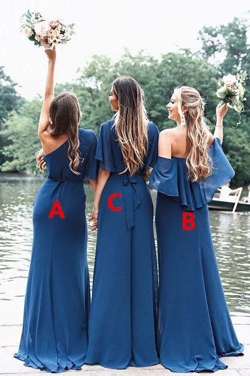 Sheath Dark Blue chiffon Bridesmaid Dresses,Cheap Bridesmaid Dresses,WGY0396